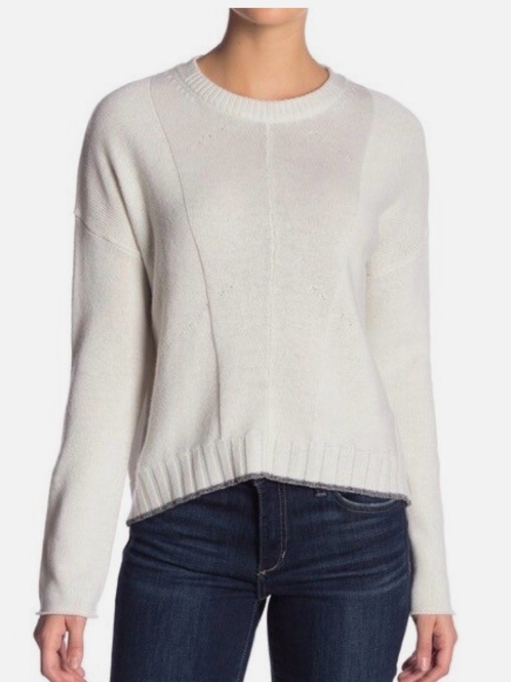 Rails Wool Cashmere Lurex Sweater Large Ivory Metallic Shimmer Crew Neck